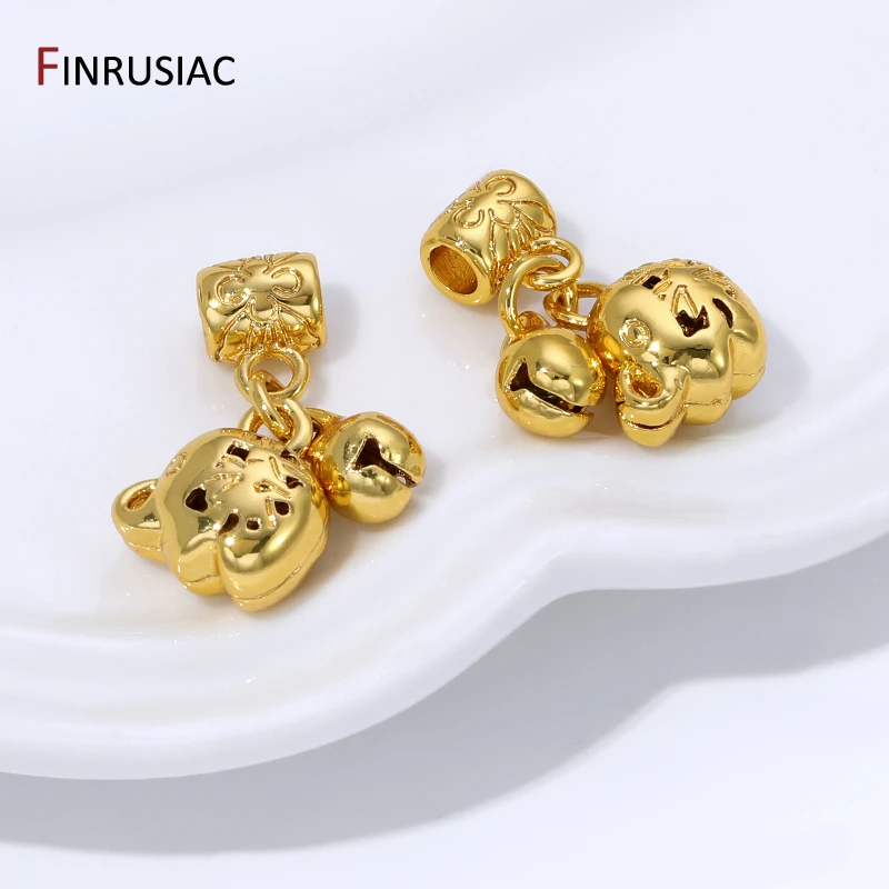 18K Gold Plated Brass Pendant Bails,Tube Connector Bail With Lucky Bell Charm For DIY Jewelry Making Findings - view 5