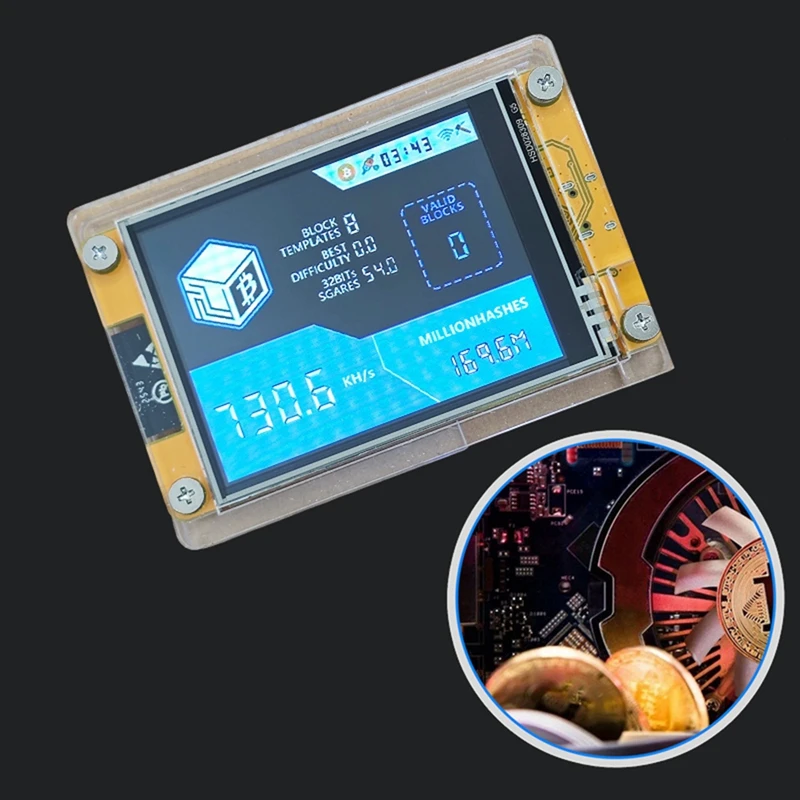 B62B 4X 735KH/S Bitcoin Miner for NerdMiner+ 4 Slots Stand, Upgraded Crypto for Solo Lottery Miner 2.8 Inch Smart Display with