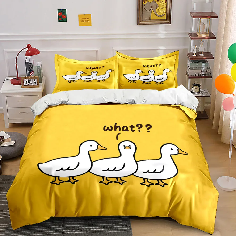 Three ducks yellow background Pattern Duvet Cover Set Digital Print Colorful Polyester Bedding with Zipper Closur for kids gifts