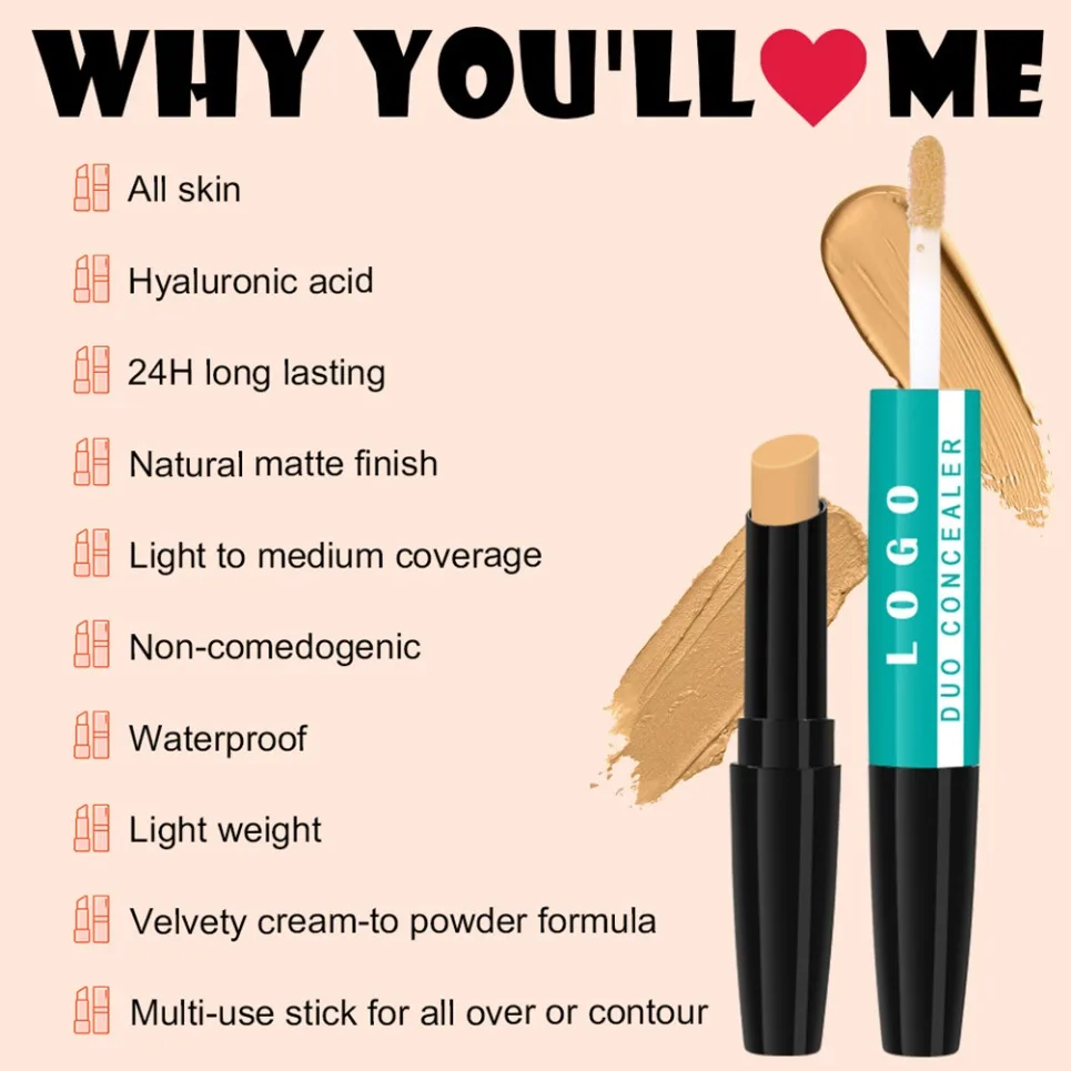 قلم إخفاء العيوب سائل مزدوج الرأس مقاوم للماء، ماركة خاصة، مطفي، نباتي، يغطي العيوب بدون تلطيخ، شعار مخصص، بيع بالجملة