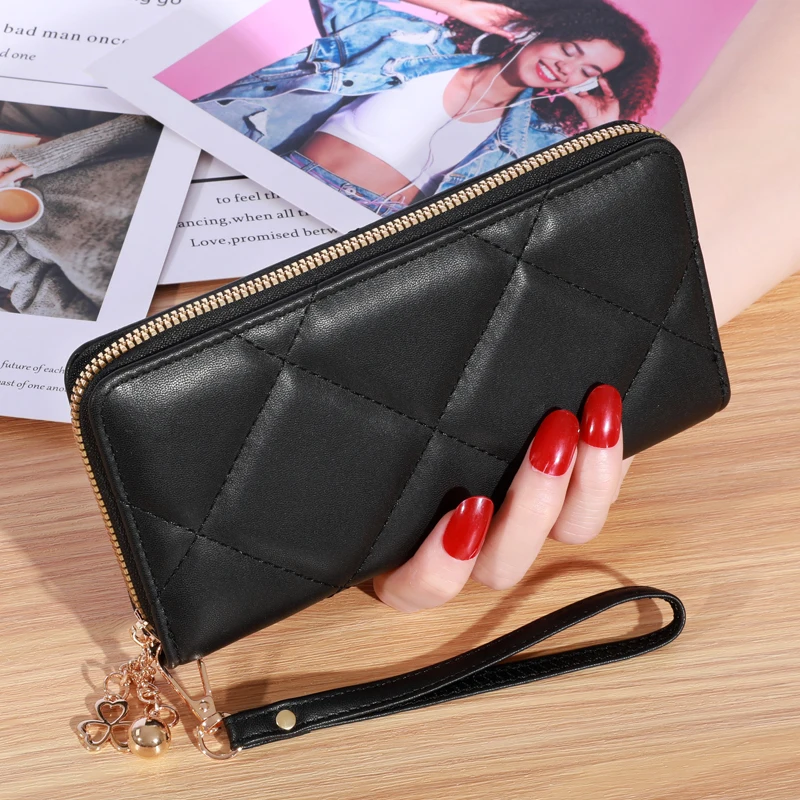 Women's tassel long wallet, wallet, business card holder, double zipper, PU leather clutch, luxury wallet and phone bag