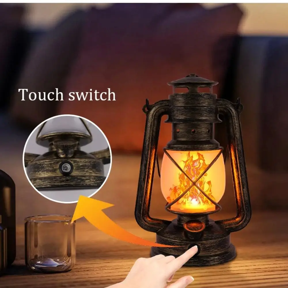 3 Lighting Modes Retro LED Camping Light USB Charging Retro Style Hanging Tent Light Flame Effect Portable Design Outdoor Light