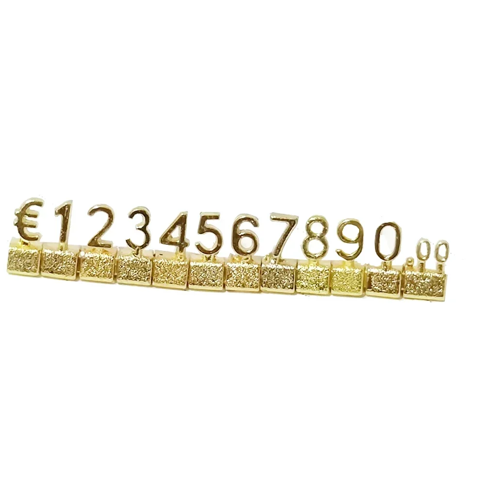 Gold 3D Combined Price Tag 12Pcs/Set Adjustable Number Signs Cube Dollar Euro Currency Symbol Jewelry Store Digital Price Tags