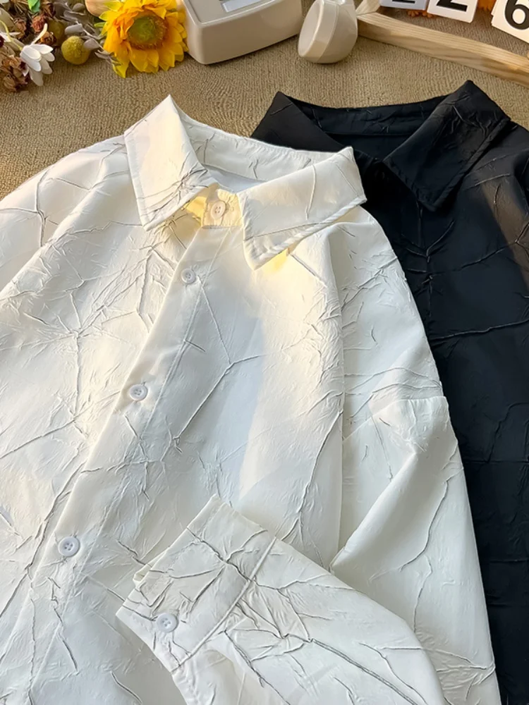 

Белая повседневная мужская рубашка с длинным рукавом, текстурированная, с эффектом мятой ткани, весна-осень, премиум-класс, Haome, повседневная верхняя одежда