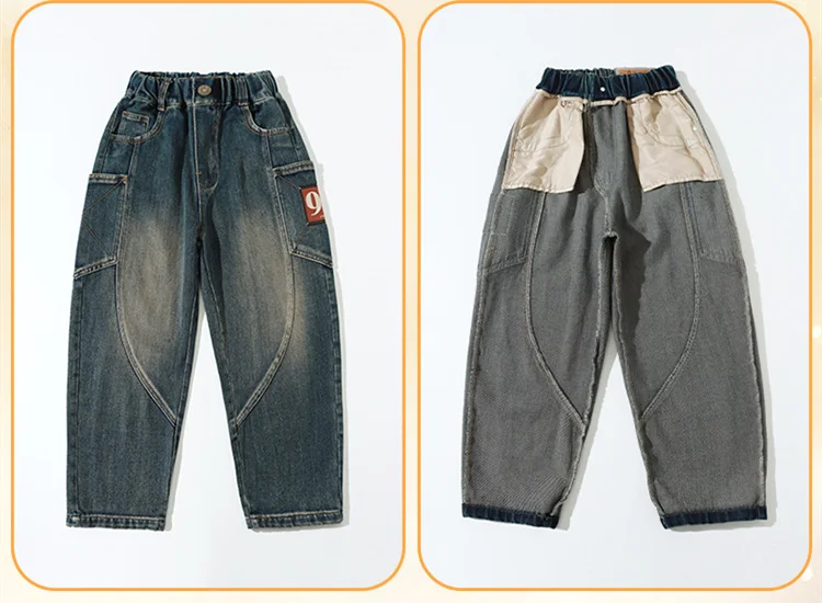 Modische Kinder-Designer-Cargo-Jeans mit Patchwork und Tasche für Schuljungen, hochwertige Denim-Hosen, Teenager- und Kinder-Luxuskleidung, Jeans – Detail 9
