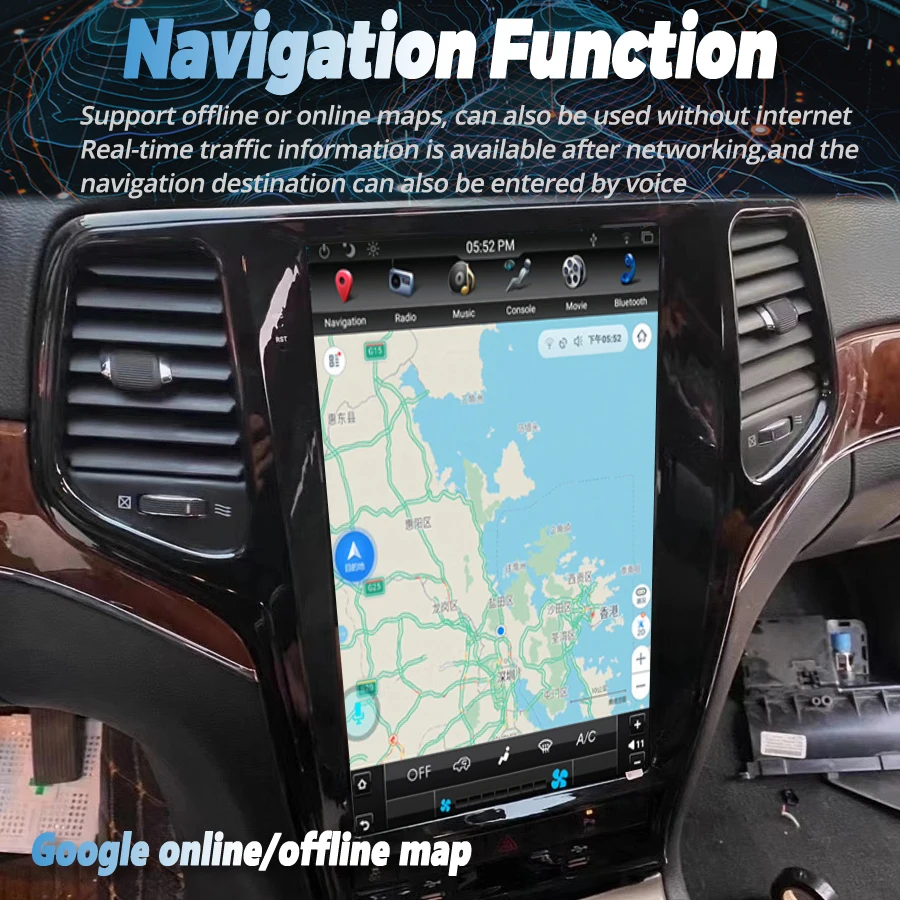 13.6inch For Jeep Grand Cherokee 2010-2013 2014-2019 Black Golden Car Multimedia Player Gps Radio Android Carplay Android Auto