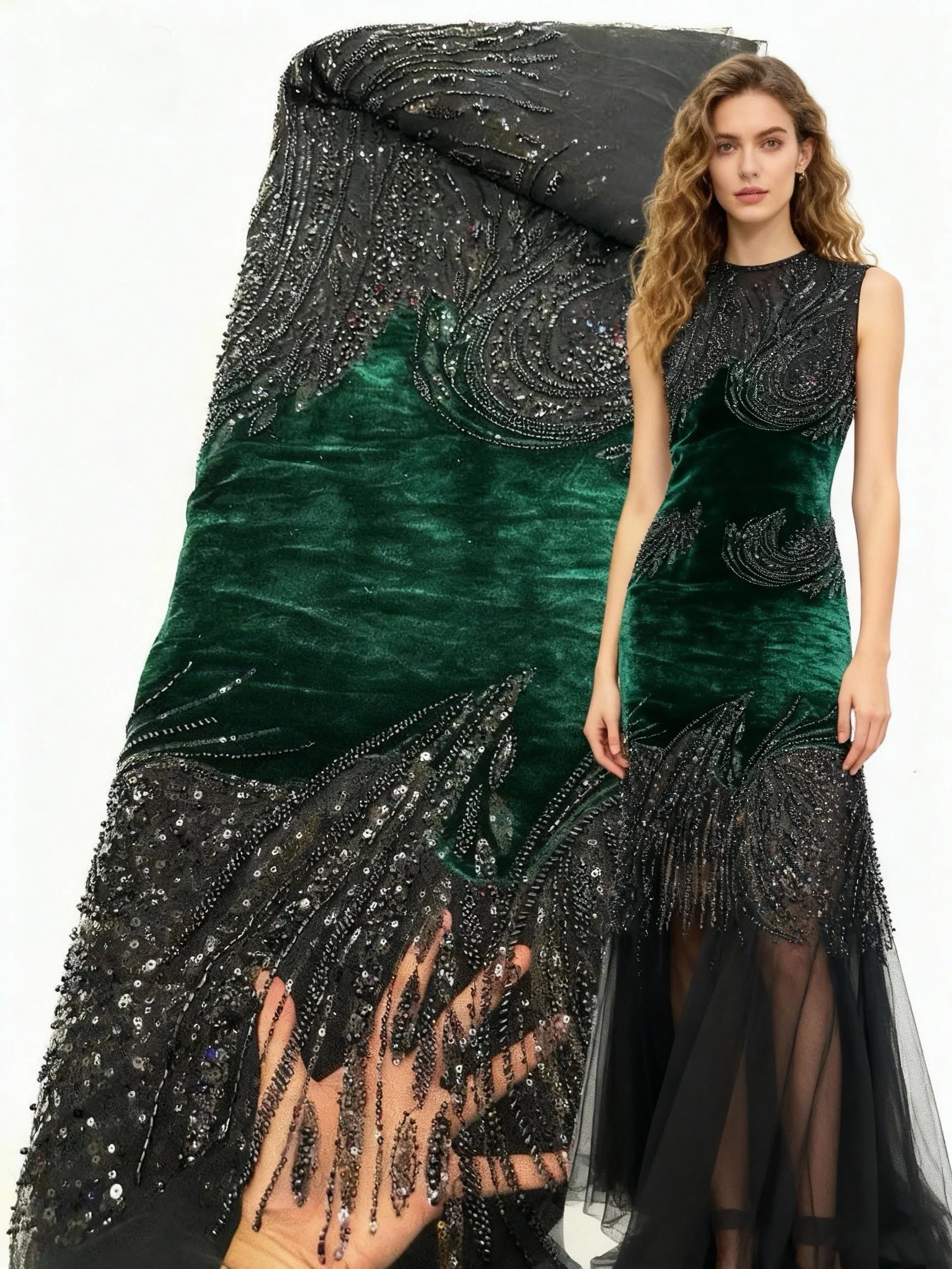 

African Velvet Sequins Lace Fabric 2026 High Quality Nigerian French Beaded Lace Fabrics For Party Wedding Dress Sewing Cloth