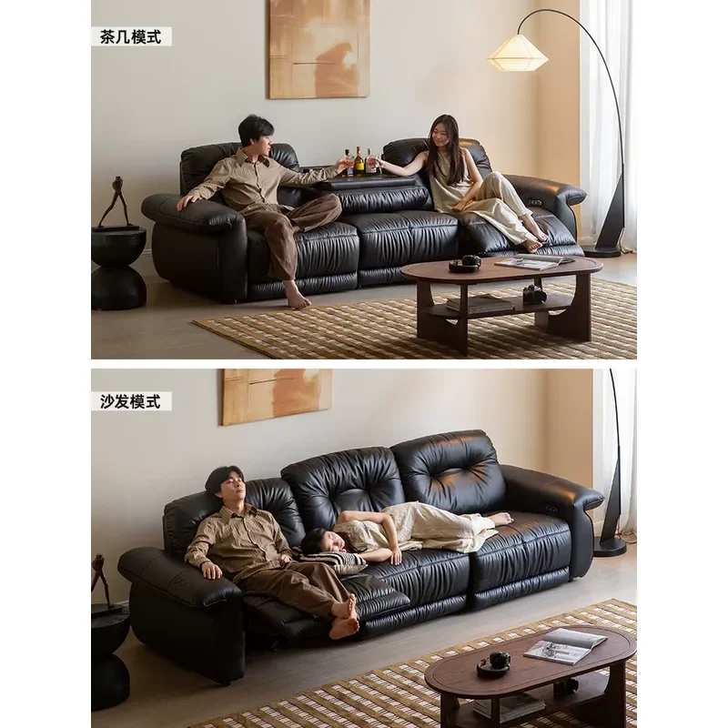Ikuno Amuro Big Whale First Class Double Three-person Cowhide Genuine Leather Electric Sofa Multifunctional Zero Wall