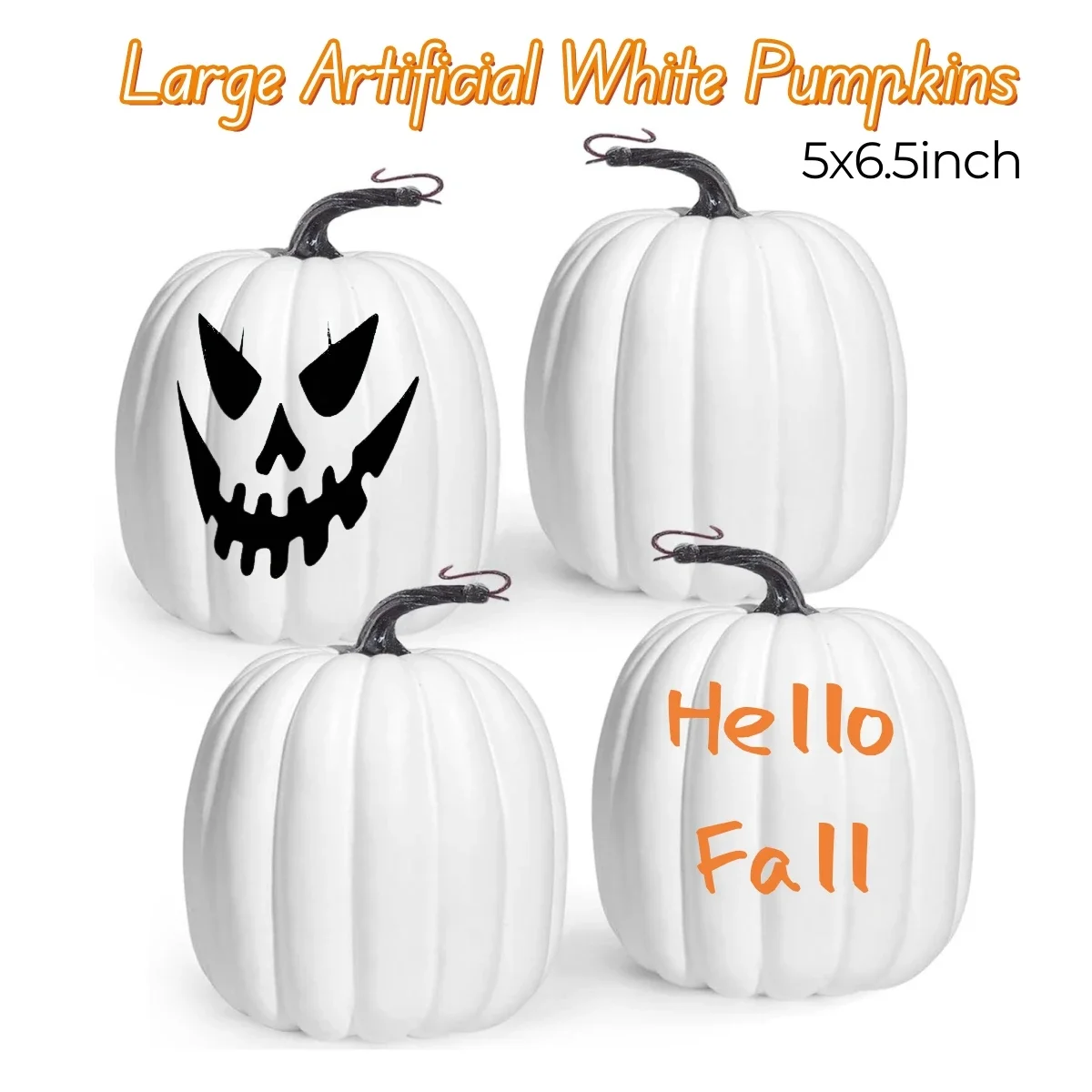 4Pcs Artificial Pumpkins 6 Inch Large Big White Paintable Pumpkins Faux Foam Harvest Pumpkins for Halloween Thanksgiving Decor