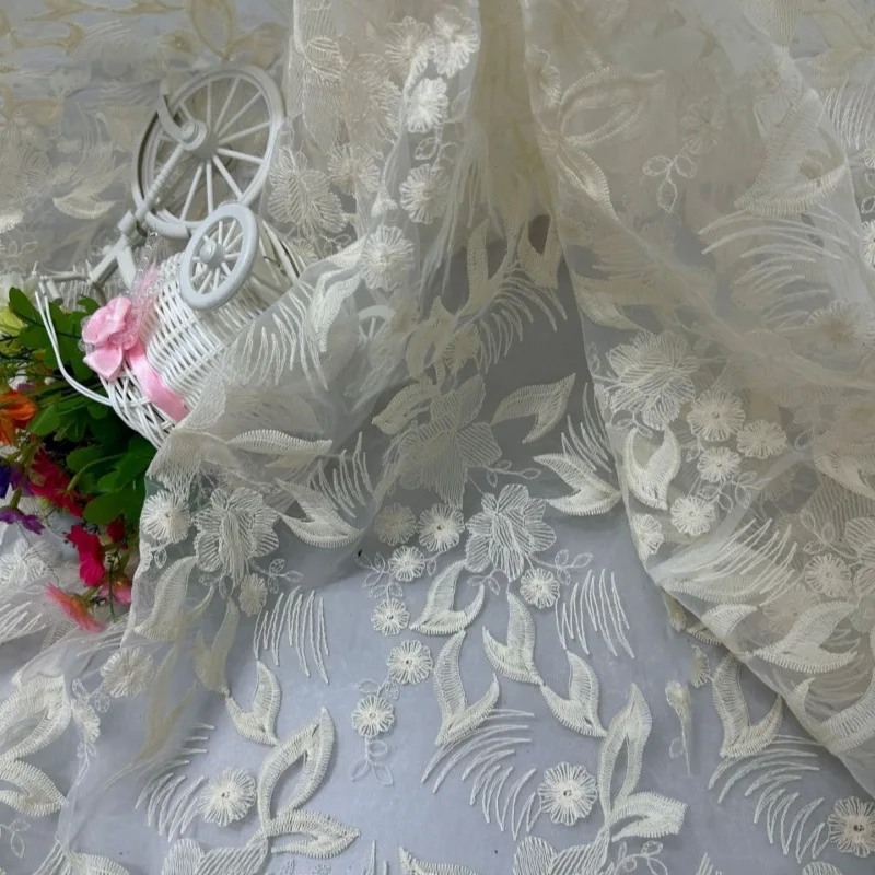 

Floral Lace Organza Embroidered Fabric Wedding Dress Women's Clothing Handmade Sewing Fabric