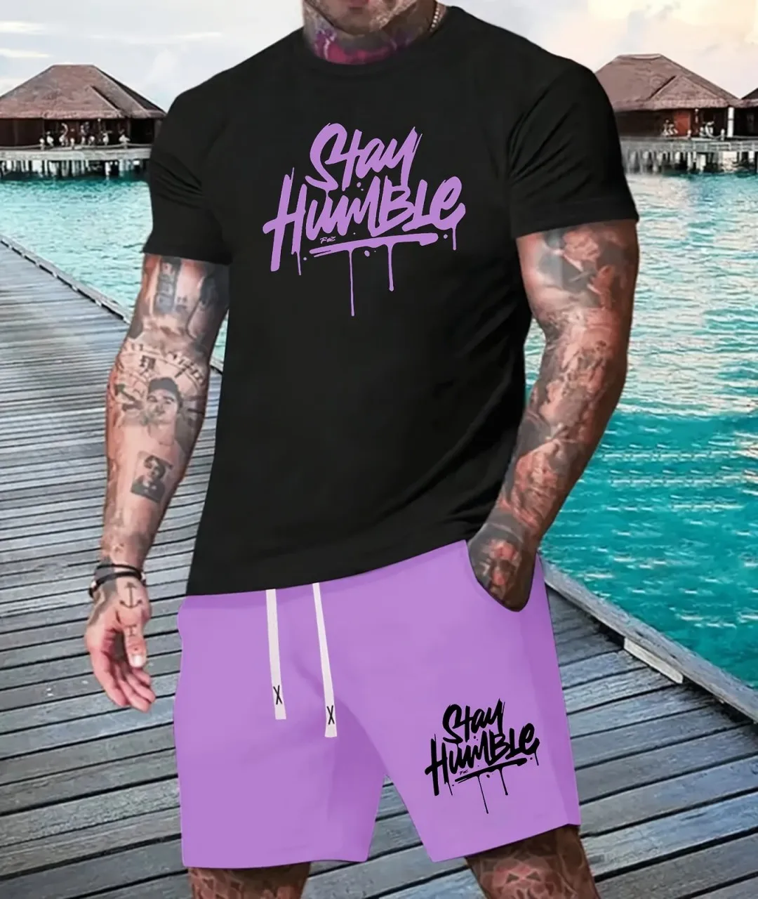 2025 صيف جديد ثلاثية الأبعاد المطبوعة الرقمية بدلة رجالية موضة قصيرة الأكمام السراويل دعوى في الهواء الطلق الشارع الرجال السراويل الرياضية الصيف يوميا c #6