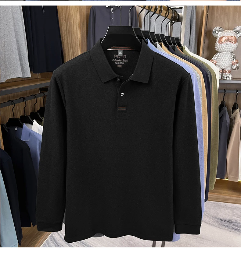 Hochwertiges Langarm-Poloshirt aus 100% Baumwolle für Herren, neue Luxus-Modemarke, Frühling/Herbst, luxuriöser Komfort, lässiges Business-T-Shirt. – Detail 13