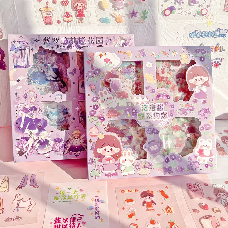 100 Sheets/box, Hand Account Sticker Set,  Cup Pasted with Decorative Small Pattern Cane Ins Wind Girl Sticker.