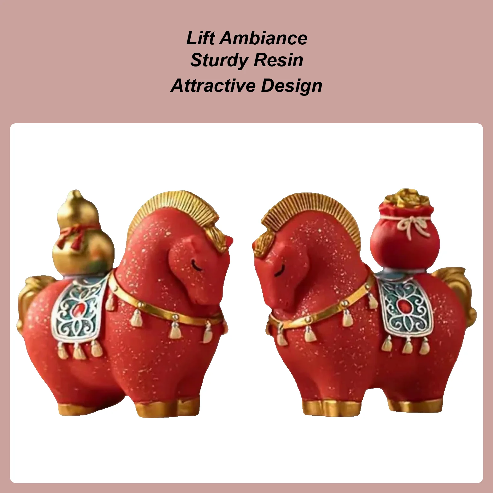 2 قطعة التماثيل الحصان الصيني السنة الجديدة الديكور 2026 الراتنج السنة الصينية من تمثال الحصان مهرجان الربيع منضدية ديكور #1