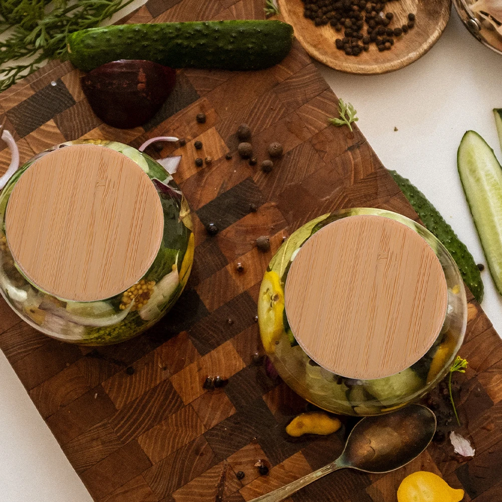 

2Pcs Glass Spice Jar Bamboo Lids Replacement Sealed Airtight Covers Anti-Leakage Screw Thread Caps for Wide Mouth Jars 43Mm