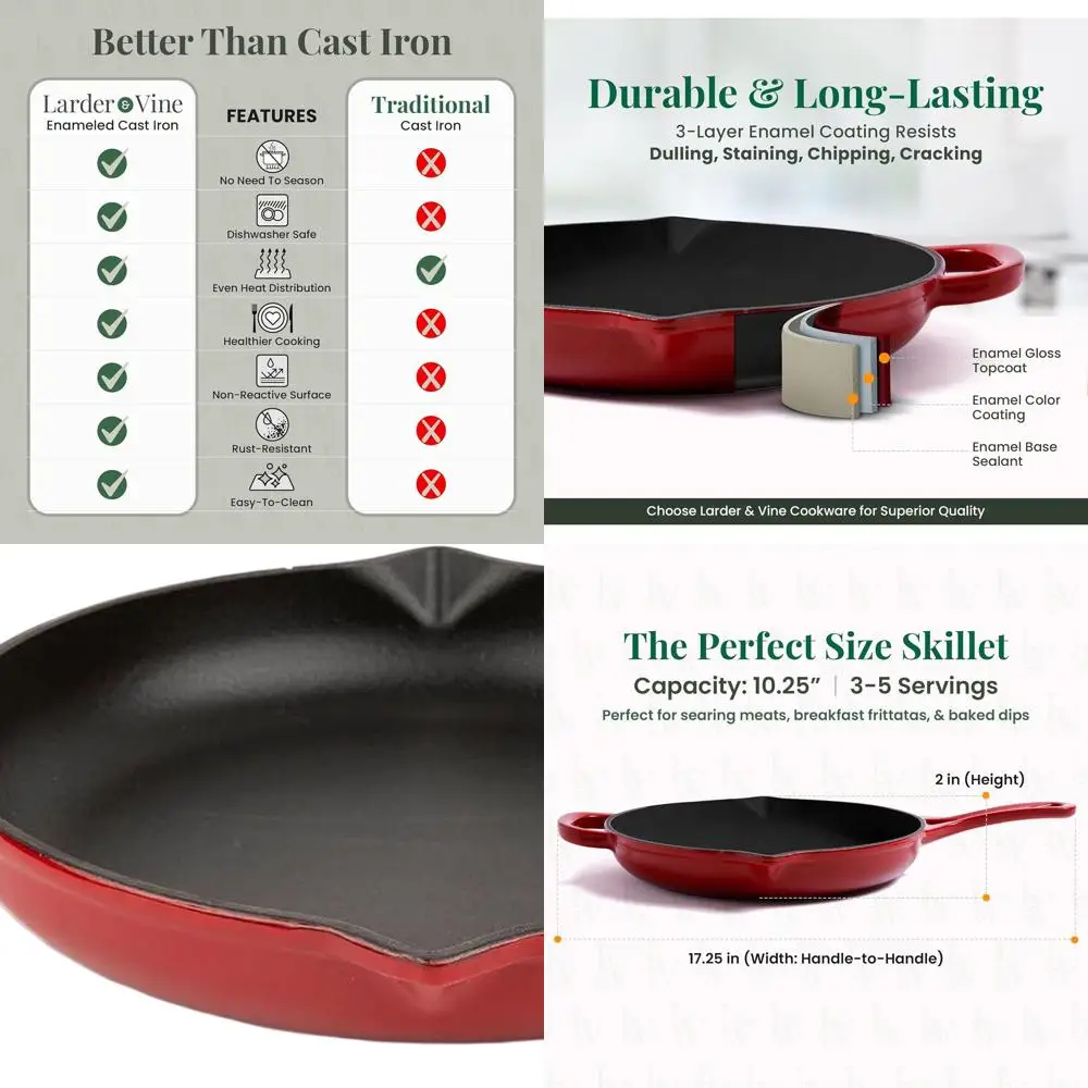 

10.25 Enamel Cast Iron Saute Pan with Pour Spouts, Oven-Safe to 500°F, Compatible with All Cooktops, Cabernet