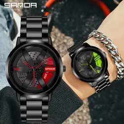 Orologio da uomo moda modello 3D di alta qualità 360 mozzo ruota rotante per auto Design personalizzato orologio sportivo orologio da polso al quarzo impermeabile