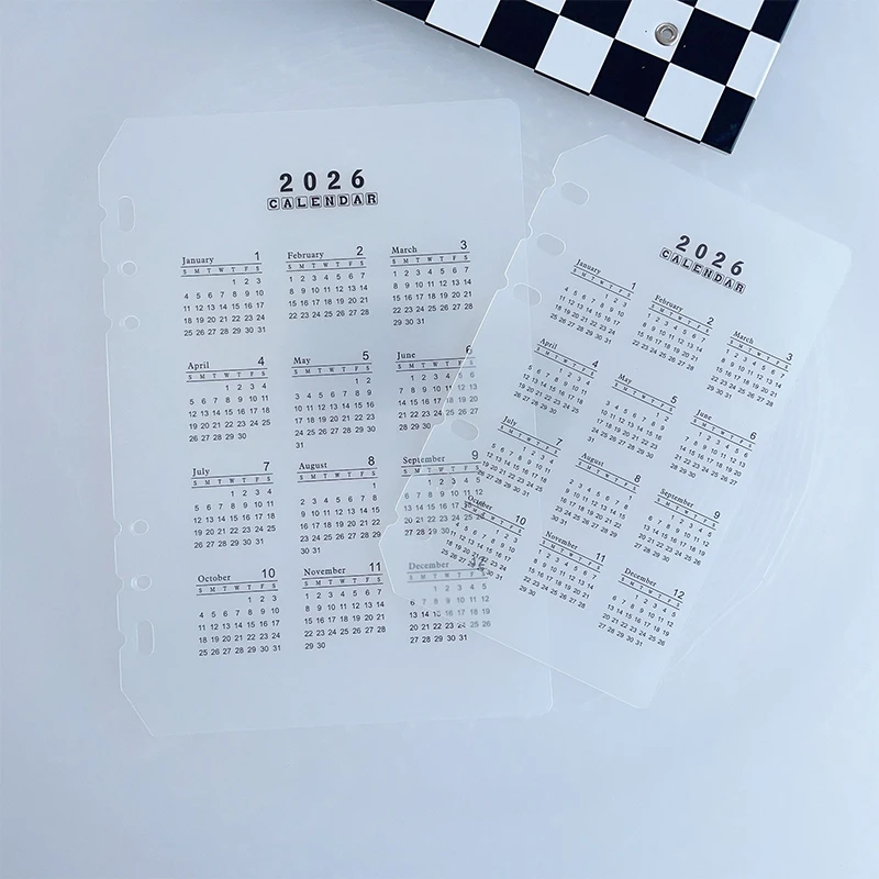 Durable Transparent PP Frosted Material 2026 A5/A6 Loose Leaf 6 Holes Calendar Separator Page For Planner Time Management