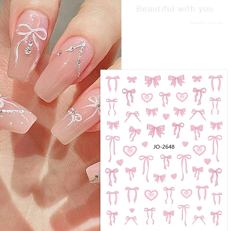 Bow Nail Sticker Kawaii Long Ribbon Bowknot Self Adhesive DIY Nail Art Stickers Decoration Decals