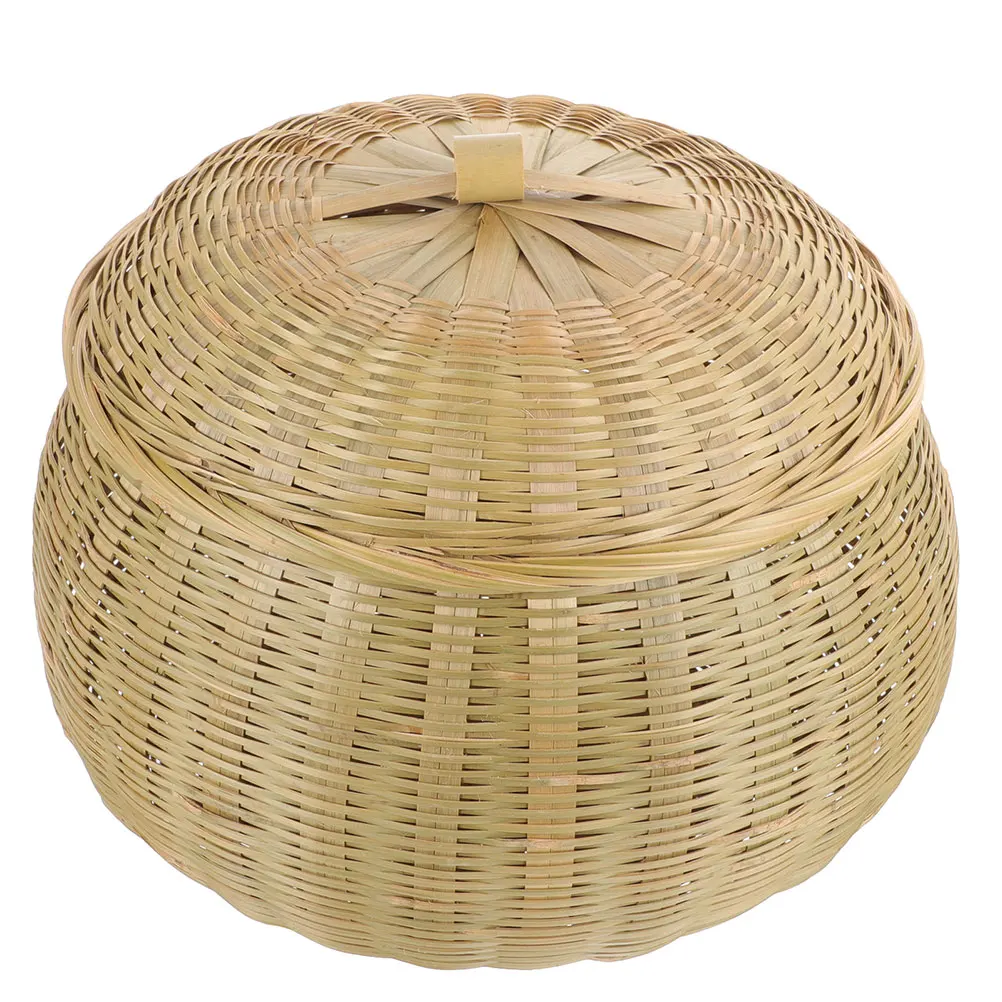 

Bamboo Woven Storage With Lid Multi-Function Organizer Desktop Basket For Snacks Fruits Picnic Home Kitchen Hotel Rustic