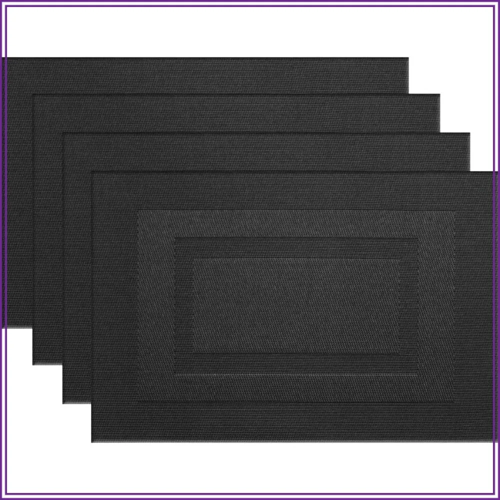 Elegant Woven Placemats Set of 4 - 18x12 inch, Heat Resistant & Washable, Pure Black