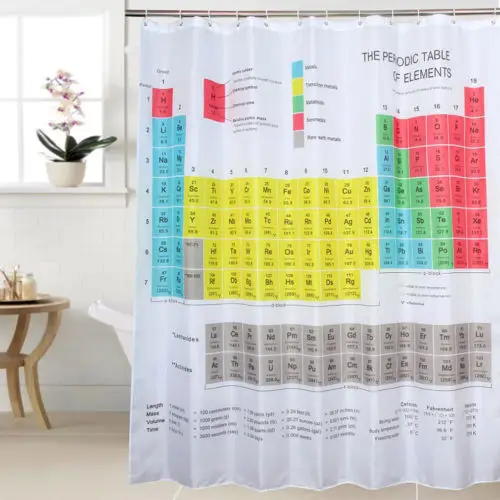 Educational Colorful Chemistry Periodic Table Of Elements Print Shower Curtain Waterproof Anti Mildew Polyester Fabric With Free