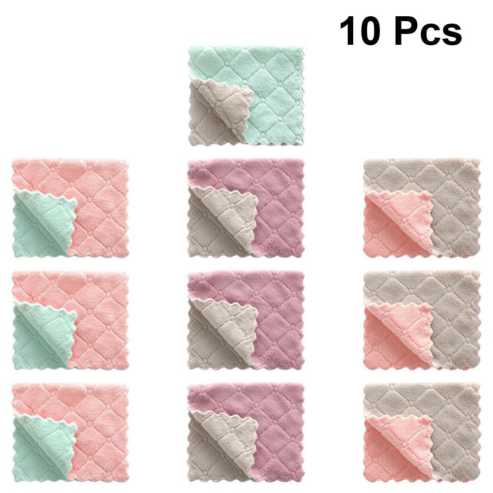 

10pcs Coral Velvet Cleaning Towel Premium Microfiber Kitchen Drying Cloth Wash Towels Absorbent Non Scratch Household