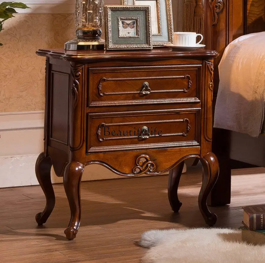 American high-footed bedroom solid wood bedside table American solid wood bedside cabinet