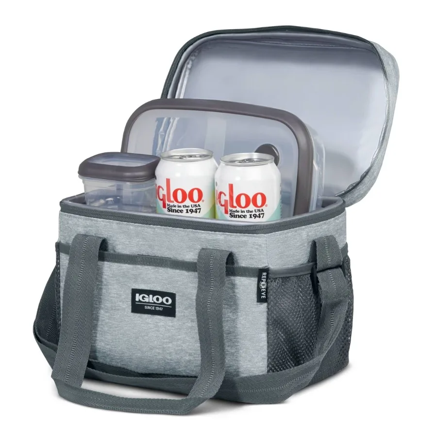 12 Inch Gray Insulated Adult Lunch Tote with Pack Ins, Thermal Lunch Bag Set with 3 Food Containers, Portable Reusable Lunch Kit for Work & Travel