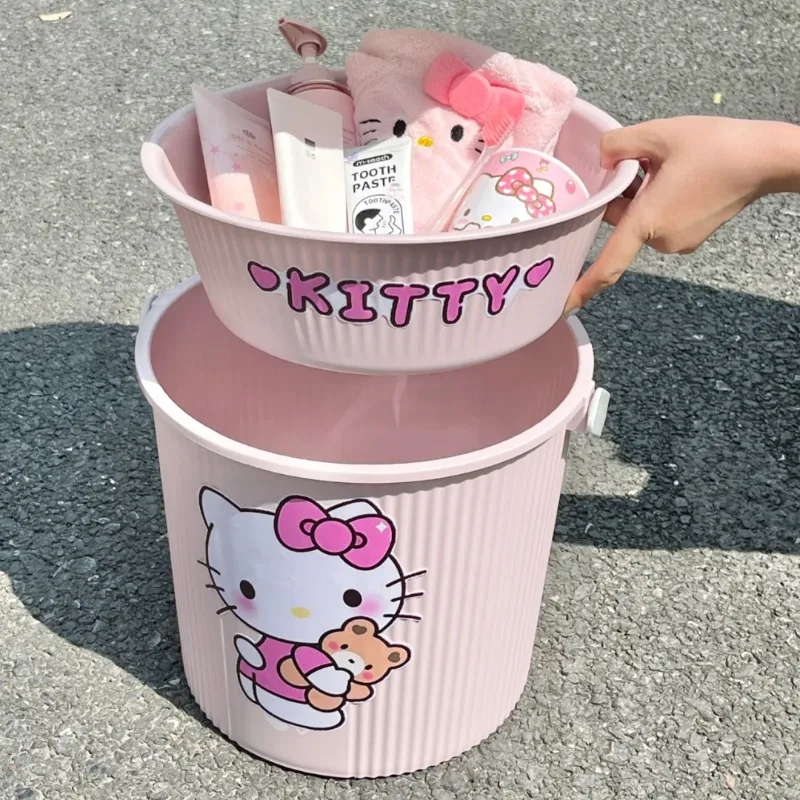 

Kawaii new Hello Kitty cartoon pattern bucket washbasin household portable multi-function large capacity bucket wholesale