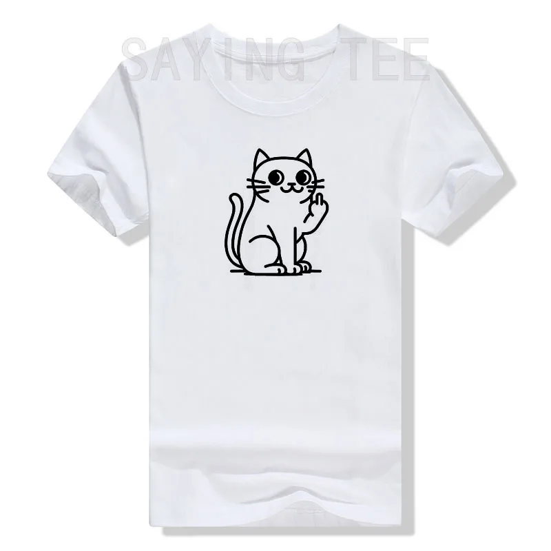 Lustige Katze für Frauen, für Männer: Katzen-T-Shirt mit abgezeigtem Mittelfinger Y2k Gruhige Katze Comic-Grafik Kleidung Weiches Baumwoll-T-Shirt – Detail 11