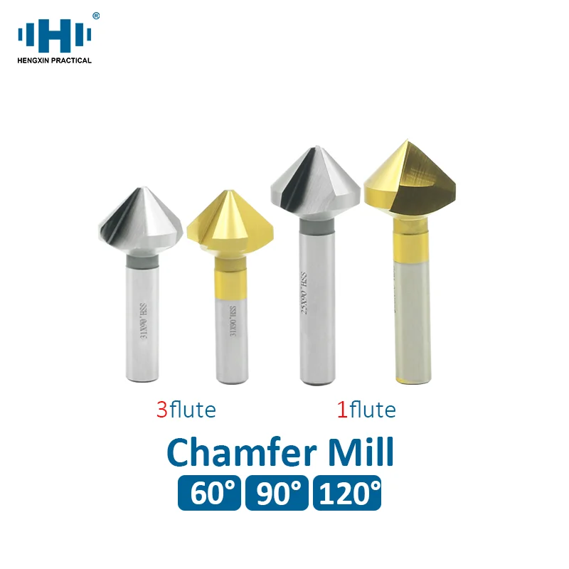 Hengxin 60 90 120 Degree Chamfer Milling Cutter Bit V-type  HSS 1Fulte TICN  3Flute Groove for Wood  Cutting Slotting Engraving