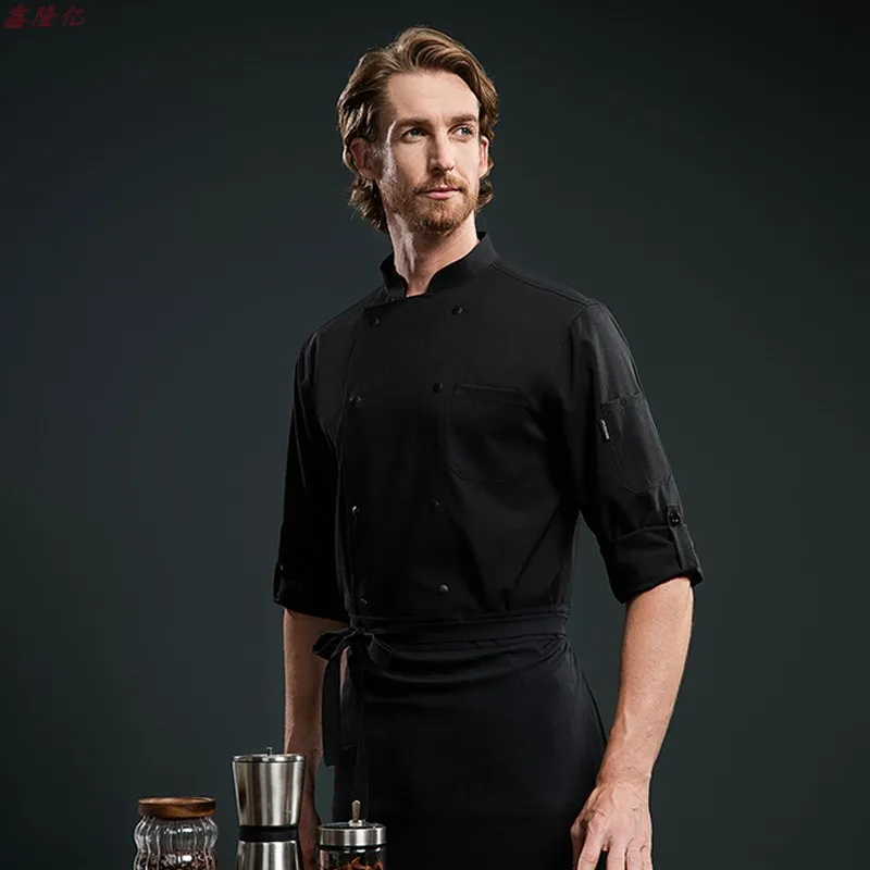 Restaurante ocidental steakhouse uniforme de trabalho manga longa catering hotel cantina duplo breasted branco chef jaqueta outono masculino