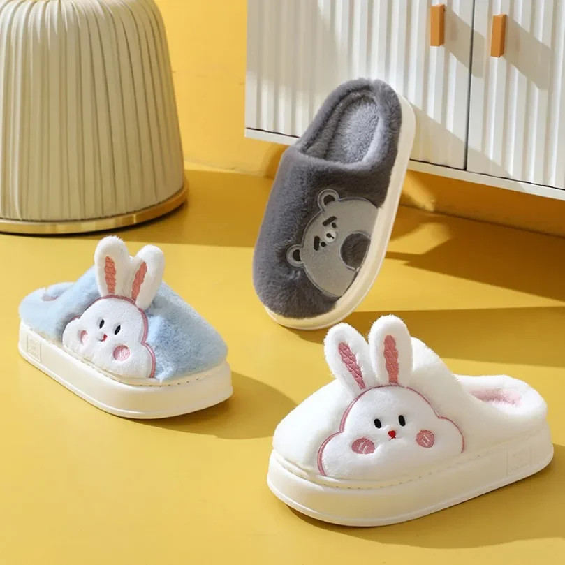 Slippers Women Warm Winter Rabbit bunny teddy Bear Kawaii Plush Contton Indoor Fuzzy Men Male Female Soft Home House Floor Shoe