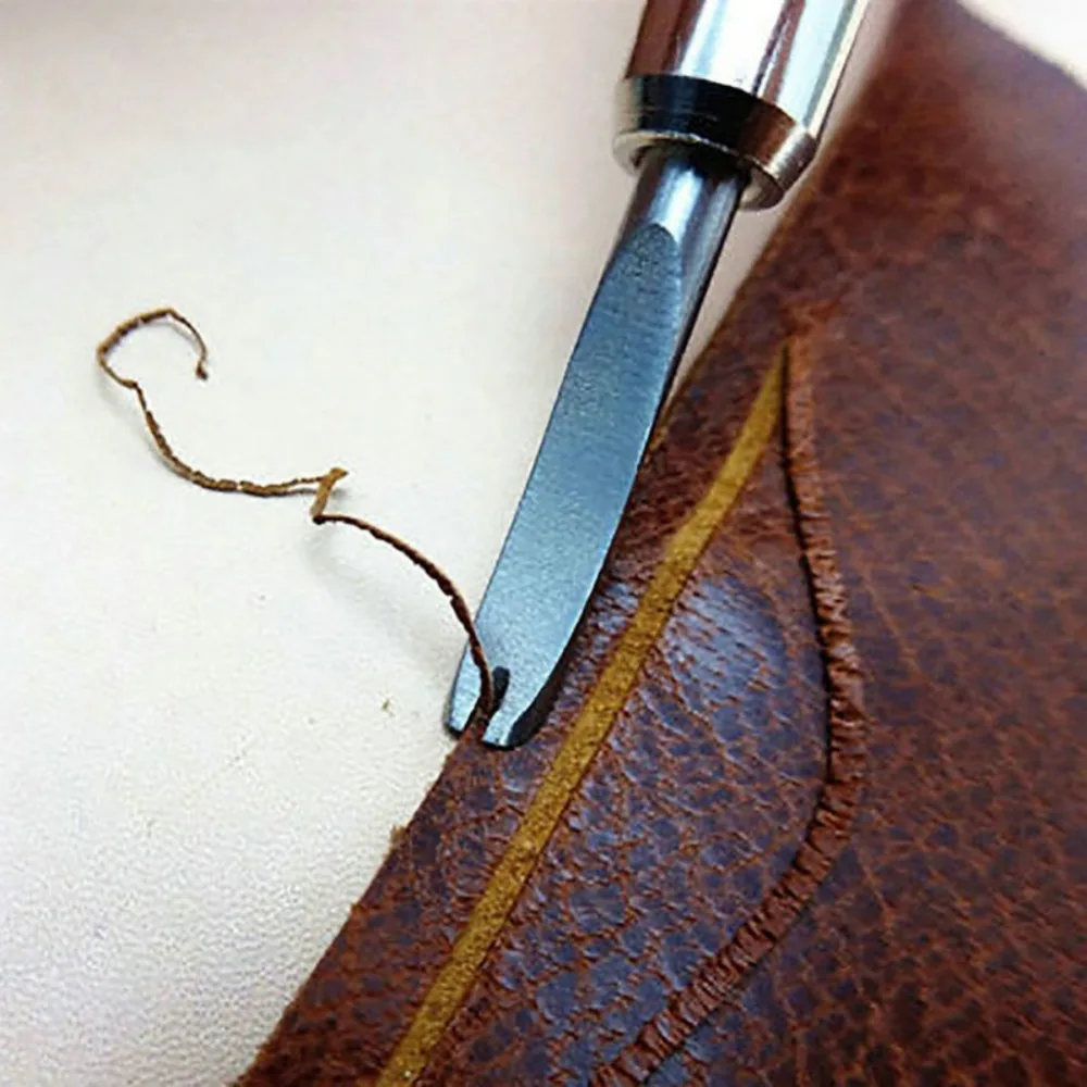 7-in-1 Multi-Functional Stitching Groover Tool Adjustable Depth Interchangeable Heads Leather Craft Groover Leather Edge Beveler