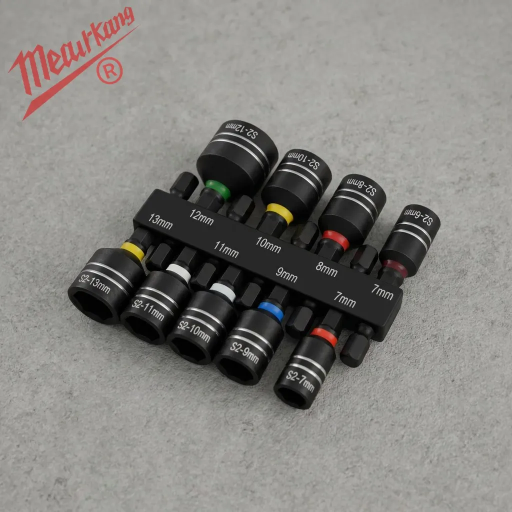 S2 Strong Magnetic Windbatch Sleeve 1/4 Inch Hex Socket Driver Set 8 Pieces 6-13mm Hex Wrench Set for Home Repair And Auto Tools