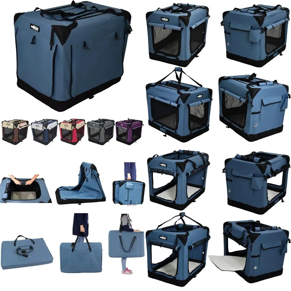 

Four-Door Folding Soft Dog Crate with Curtains, Carrying Bag, and Fleece Bed - EliteField, 2-Year Warranty, Suitable for Indoor