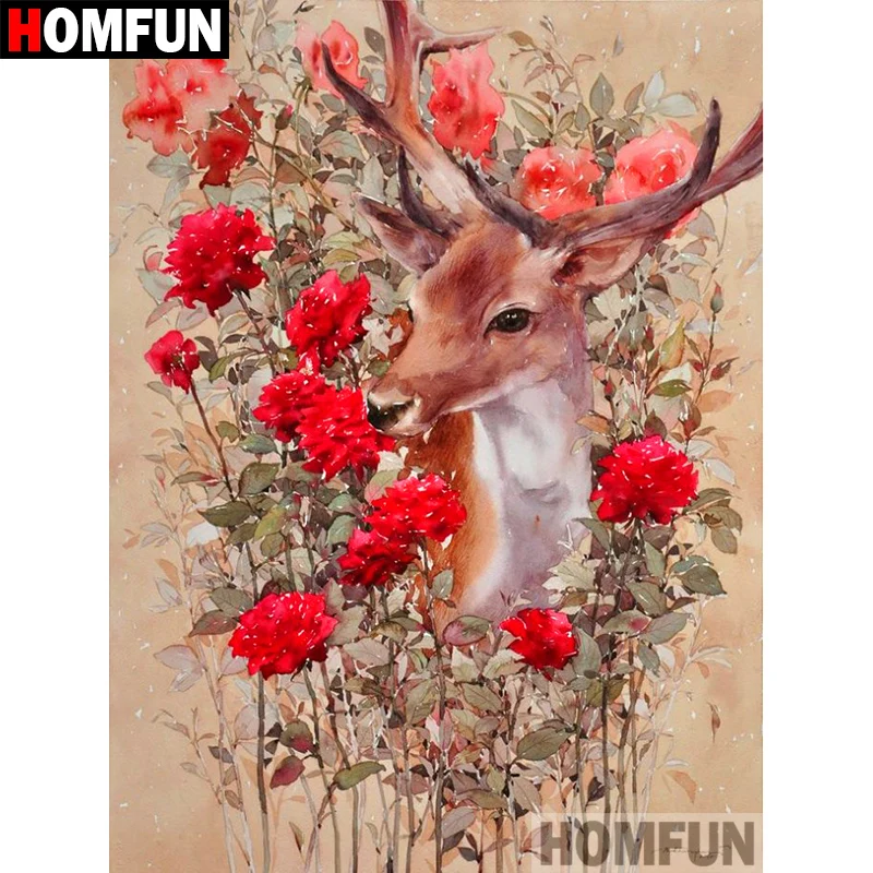 

HOMFUN 5D DIY алмазная живопись полная квадратная/круглая дрель "Цветочный олень" вышивка крестиком подарок домашний декор подарок A08914