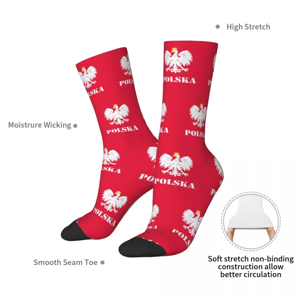 Poland Polish Flag Socks Harajuku High Quality Stockings All Season Long Socks Accessories for Man's Woman's Birthday Present