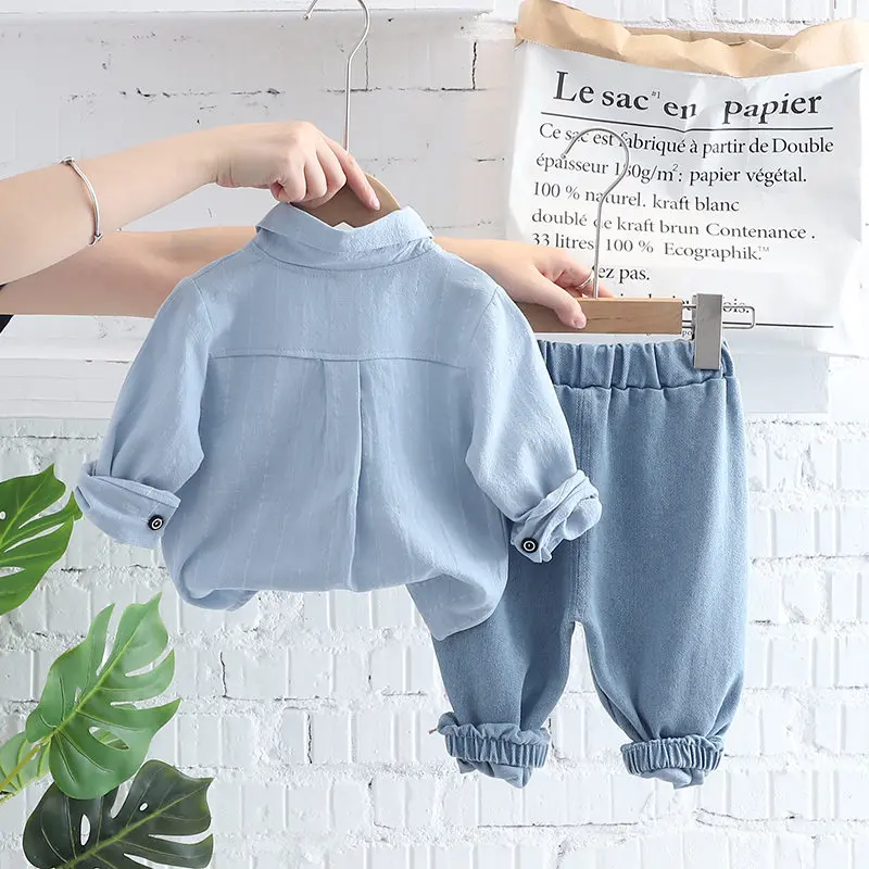 New Autumn Spring Kids Boy Fashion Cartoon Clothing Kid Suits Strips Shirt Pants Jeans 2pcs/Set Children Clothes Set 0-5 Years