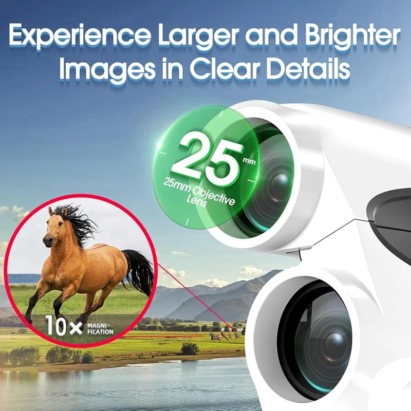 Binóculos compactos à prova d'água 10x25, com visão noturna de baixa luz para esportes ao ar livre, concerto e observação de pássaros