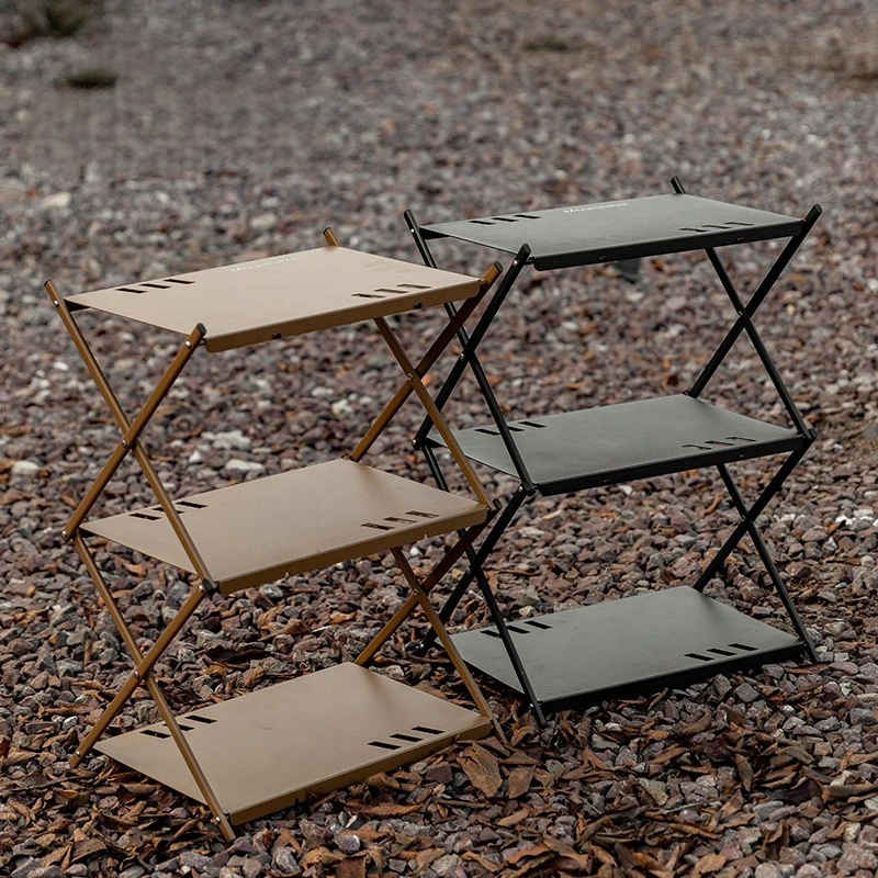 

Three-tier Rack Outdoor Storage Shelf Folding Shelf Portable Camping Picnic BBQ Storage Rack Garden Foldable Table