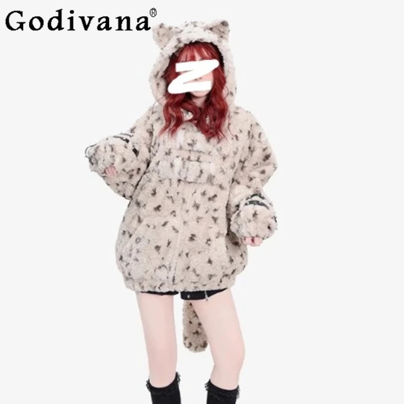 Autumn Winter Personalized Girl Versatile Loose Thickened Warm Quilted Coats Fashion Rivet Splicing Long Sleeve Hooded Jacket