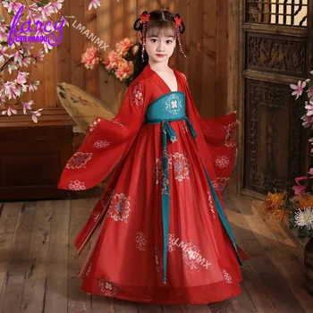 Alte Kinder Traditionelle Kleider Chinesisches Outfit Mädchen Kostüm Volkstanz Performance Hanfu Kleid für Kinder