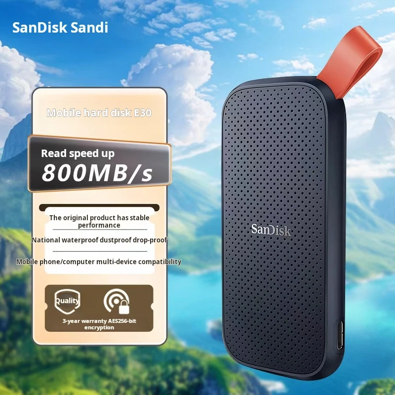 

Портативный твердотельный накопитель SanDisk 1 ТБ Type-C USB3.2 Портативный твердотельный накопитель PSSD E30, скорость считывания 800 МБ/с, совместимый с несколькими устройствами