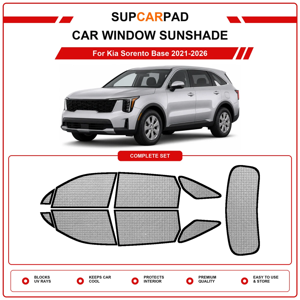 For Kia Sorento Base 2021-2026 Pre‑Cut Auto Window Sunshade Anti‑UV Car Sun Visor Protector