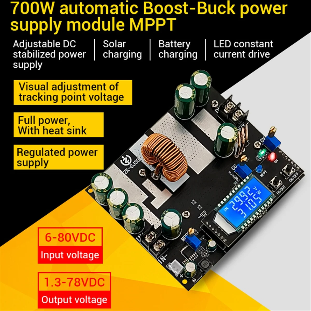 自動パワーブーストモジュール,ソーラー充電,同期整流,Mppt,ディスプレイ付き,sj30,700w,30a
