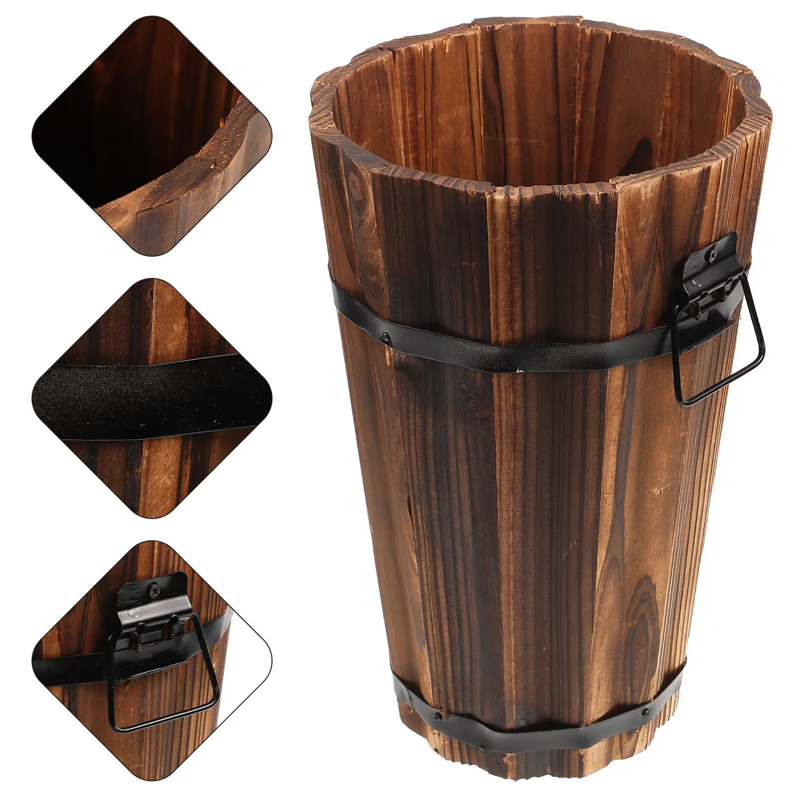 1Pcs Wooden Flower Pot Handcrafted Rustic Look Plant Container for Balcony Yard Courtyard Green Plants Home Office Gardening Use