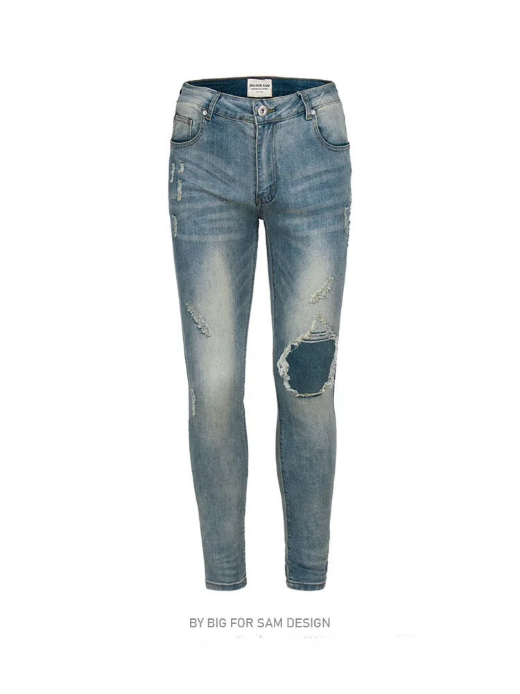 

Мужские джинсы American Sle Slim Fit: модные, трендовые, в стиле хип-хоп, эластичные, рваные, молодежные, из смесового хлопка и полиэстера
