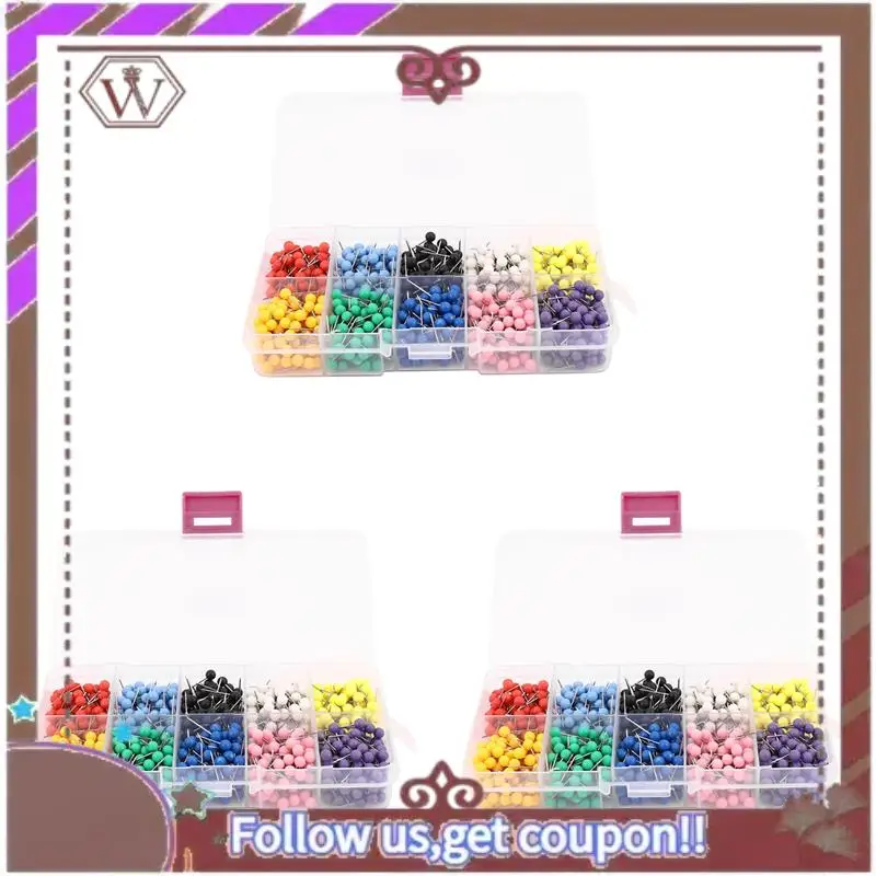 ABBG-3000개 1/8인치 맵 푸시핀, 플라스틱 원형 헤드와 스틸 니들 포인트가 있는 맵 타클, 10가지 색상 (각 색상 300개)